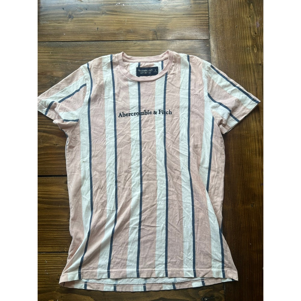 Abercrombie & Fitch Mens‎ Soft A&F Tee Pink Vertical Stripe Logo T-Shirt Small